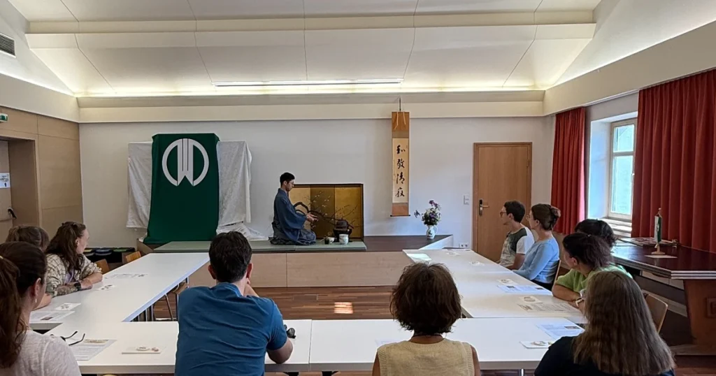 Chanoyu demonstration during a tea gathering in Kitzbühel, Austria.