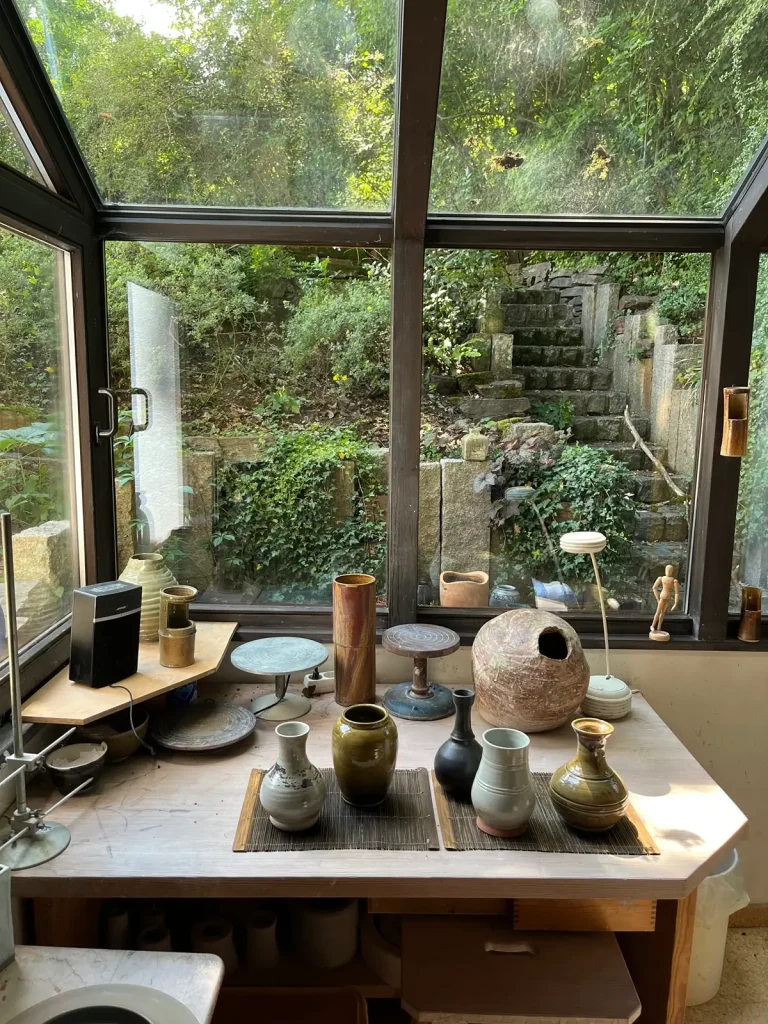 Ceramic works and pottery tools in Gudrun Paysen’s studio.